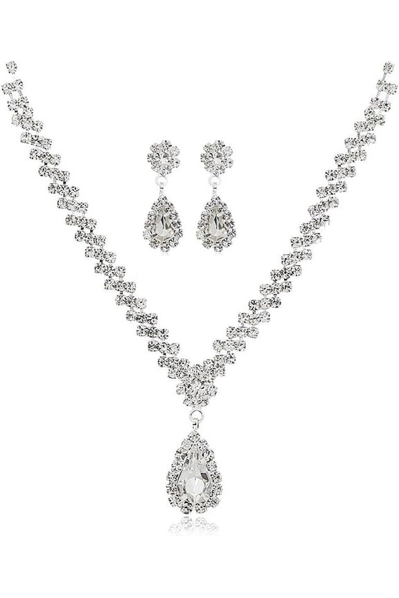 Rhinestone Wedding Jewelry Sets for Women Bridal,Glitter Crystal Teardrop Statement Prom Earrings Necklace Party Costume Jewelry Sets for Bridesmaid