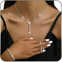 Rhinestone Wedding Set for Women Sparkle Crystal Earrings Necklace Bracelet Jewelry Set Wedding Party Prom Jewelry Set for Brides Bridesmaid