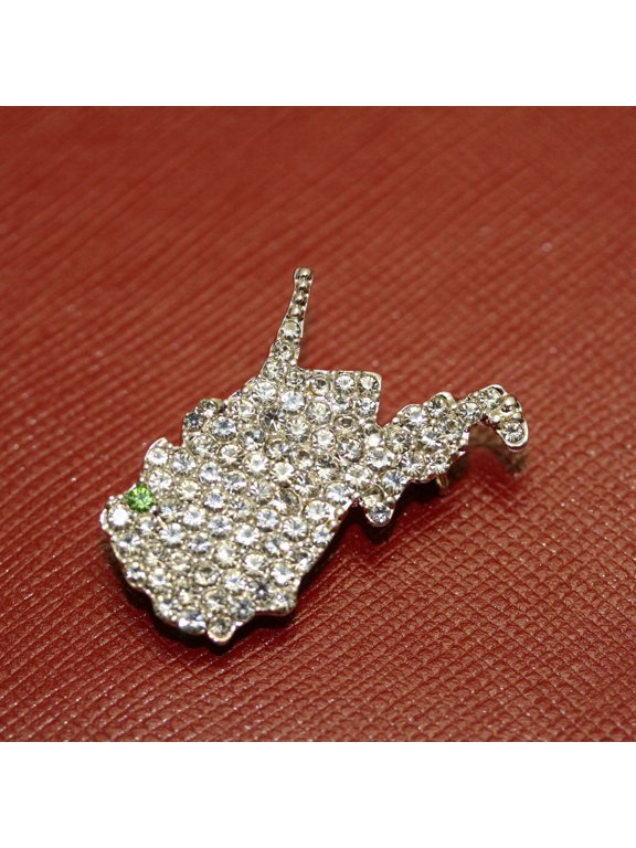 Rhinestone West Virginia State Pin Brooch, WV State West Virginia State Jewelry, State Shaped Pin