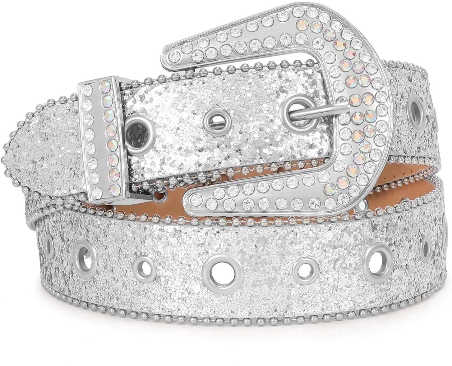 Genuine Leather White Studded Belt Western Cowgirl Country Women - Size M Leather Cowgirl White Belts for Women for sale | eBay main image 2