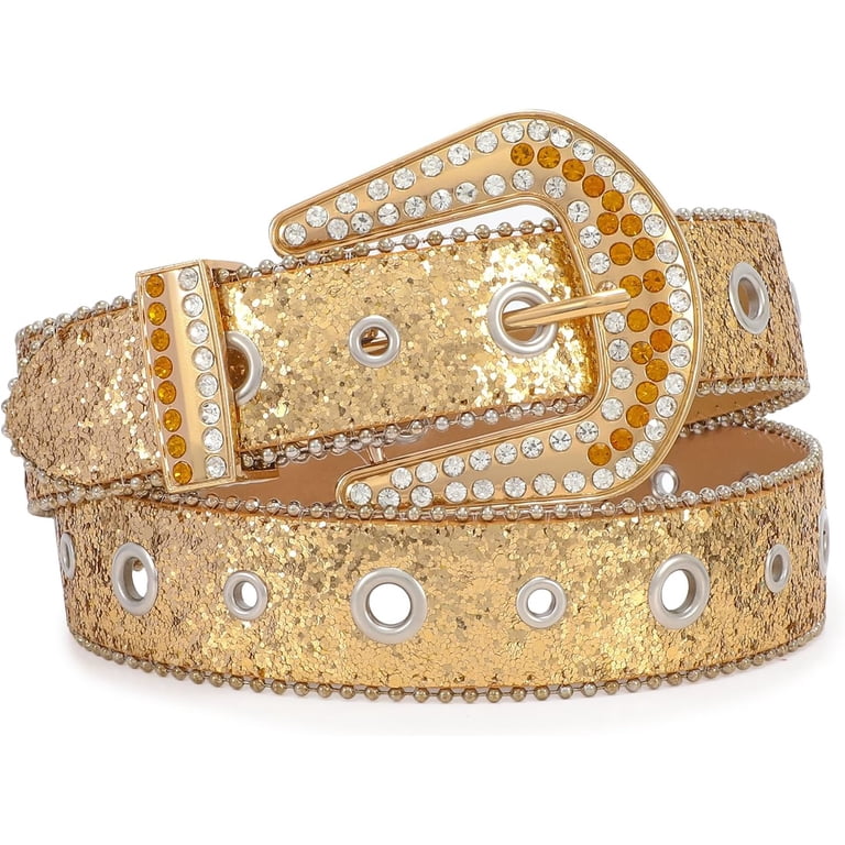 Rhinestone western gold belt bling studded belt Western Crystal Studded Belt Cowgirl Cowboy Rhinestone Belt  main image 2