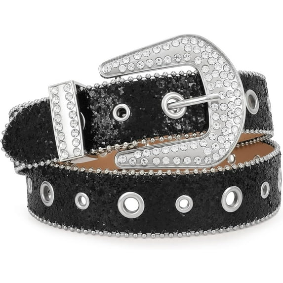 Rhinestone Western Belt for Men Women Cowgirl Cowboy Leather Bling Belt for Jeans Pants