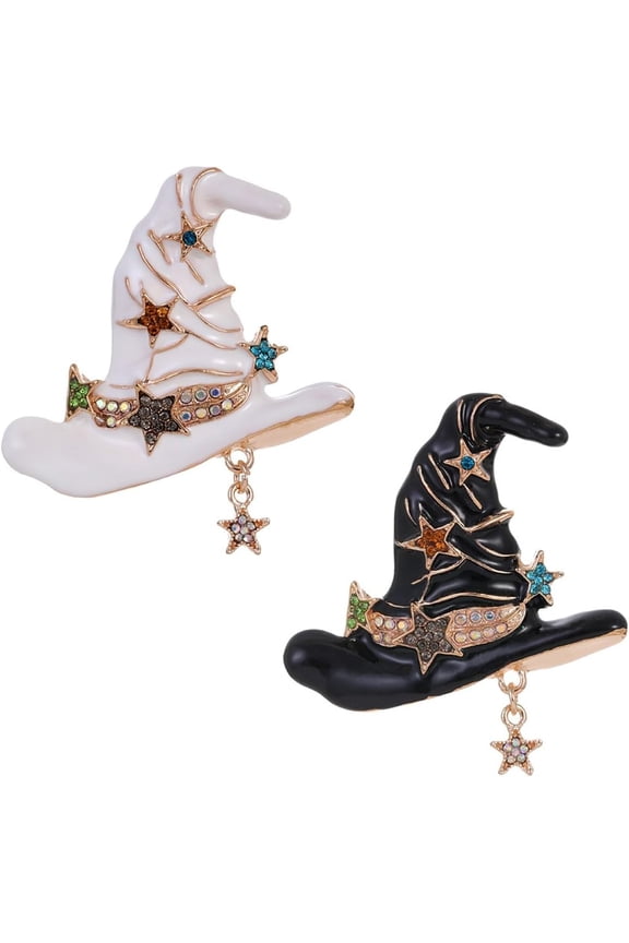 Rhinestone Witch Hat Brooch Pin for Women AB Crystal Colorful Star Witchcraft Brooches Lapel Pins Bag Suit Dress Accessories Unisex Cap Fashion Christmas Halloween Jewelry