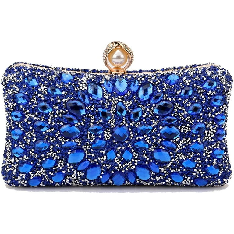 Multicolor Crystal Rhinestone Evening Clutch, Pearl Purse for
