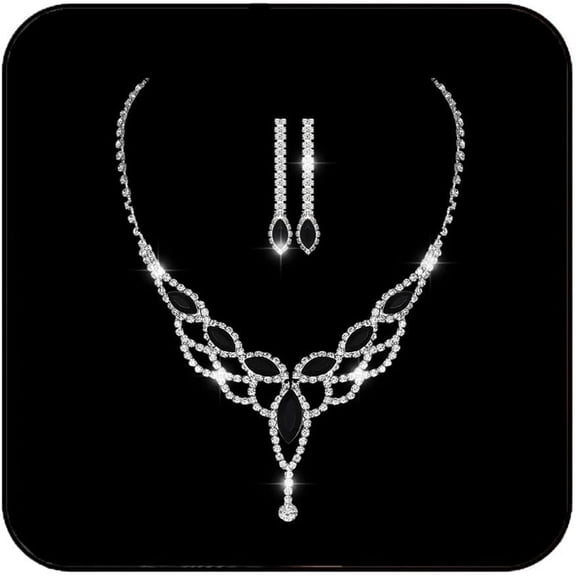 Rhinestone Women's Jewelry Sets Sparkly Bridal Teardrop Wedding Necklace Earrings Crystal Prom Costume Jewelry Accessories for Women(Set of 3)