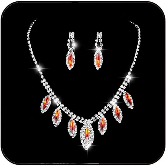 Rhinestone Women's Jewelry Sets Sparkly Bridal Teardrop Wedding Necklace Earrings Crystal Prom Costume Jewelry Accessories for Women(Set of 3)