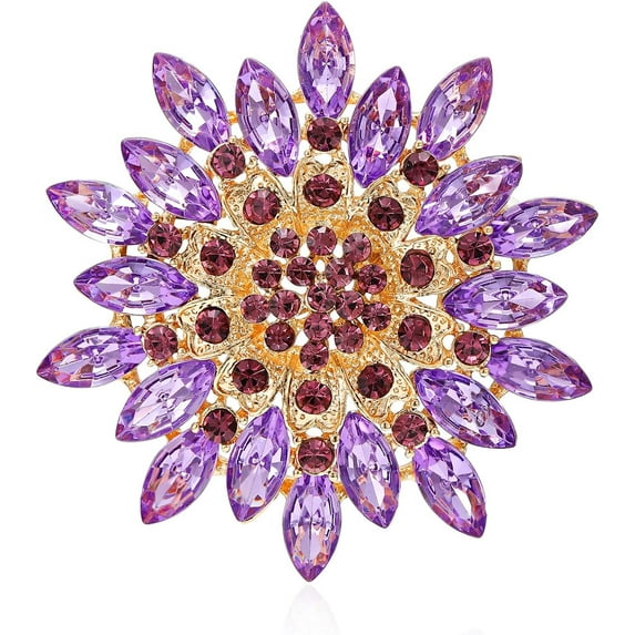 Rhinestone flower brooch, large crystal flower brooch, lapel pin, suitable for parties, birthdays, dances, banquets, dresses, suits, formal wear, hats, bags, and other accessories; women's jewelry.