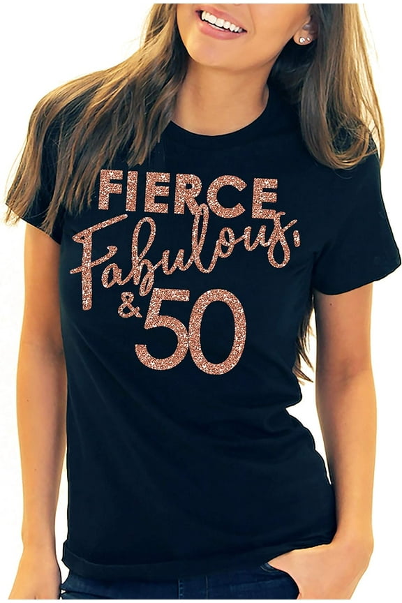 RhinestoneSash 50th Birthday Shirts for Women - 50th Birthday Tees - Rose Gold 50th Birthday Party Tshirts