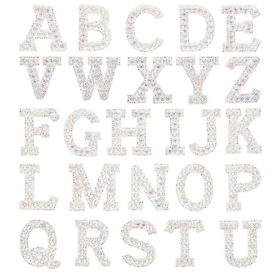 26pcs Rhinestone Iron On Letters Alphabet Patches for DIY Decoration Silver Color