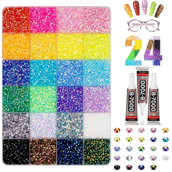 Rhinestones for Bedazzling, 3mm Bedazzler Kit with Flatback  Clothes Crafting Crafts Nails Clothing, Flat Back Resin Rainbow Colorful Colored Crystal with B 7000 Glue Clear