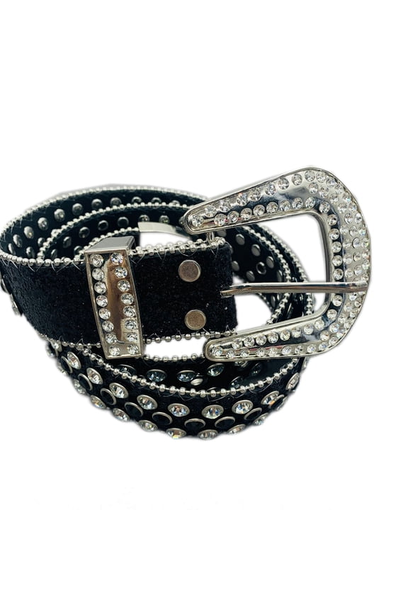 Rhinestones Belt for Men Women Western Cowboy Cowgirl Crystal Studded Leather Belt for Jeans Pants Dresses