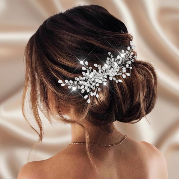 Rhinestones Bridal Hair Comb - Silver Side Wedding Hair Accessory with Beads