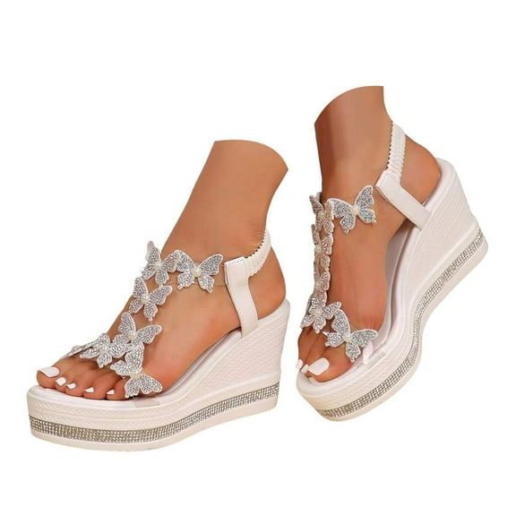 Rhinestones Butterfly Dress Sandals for Women 2025 Glitter Platform Wedge Ultra High Heel Dressy Sandals