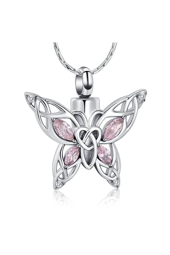 Rhinestones Butterfly Urn Pendant Memory Necklace for Cremation Ashes Keepsake Memorial Jewelry for Women Men