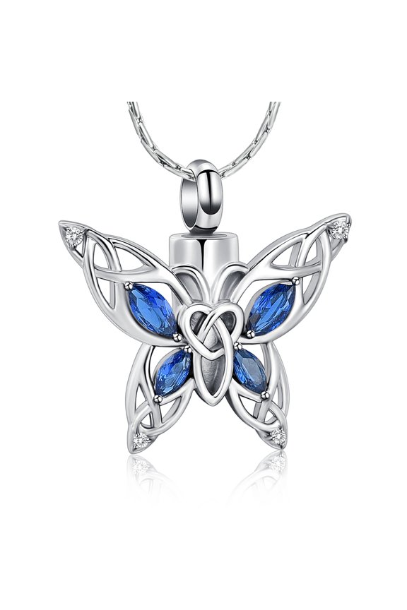 Rhinestones Butterfly Urn Pendant Memory Necklace for Cremation Ashes Keepsake Memorial Jewelry for Women Men