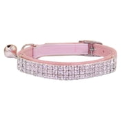 Rhinestones Cat Dog Collar Soft Velvet Safe Adjustable Collar Bling Diamante with Bells, 8-11 inch for Small Dogs and Cats Pink