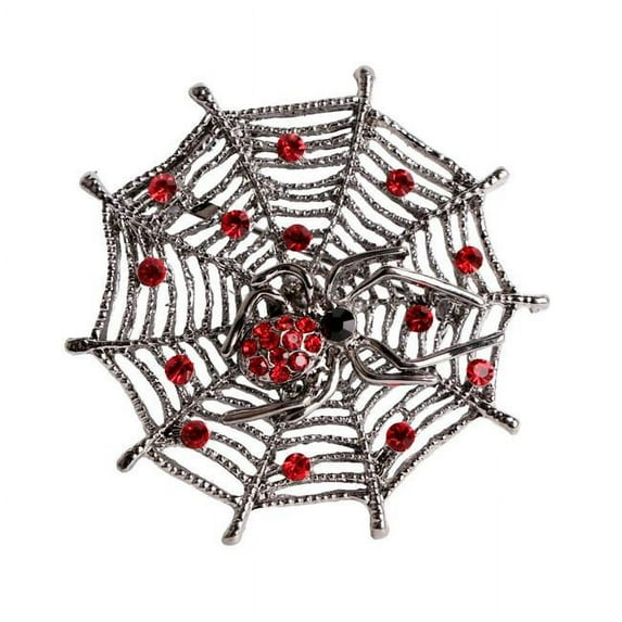 Rhinestones Cobweb Brooch, Red