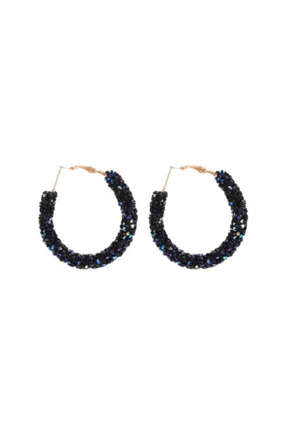 Rhinestones Crystal Pave Round Circle Hoop Earrings Women Summer Jewelry Gifts
