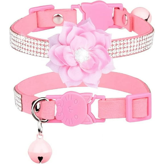 Rhinestones Dog Collar, Cute Dazzling Sparkling Soft Suede Leather Pet Cat Puppy Collars with Bell Soft Velvet Crystal Collars Girl Jeweled Necklace