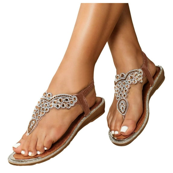 Rhinestones Dress Flip Flop Orthopedic Sandals for Women Sparkly Bohemian Beach Summer Wedge Sandals Bride