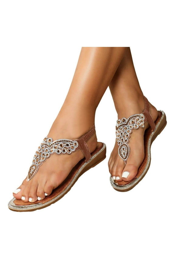 Rhinestones Dress Flip Flop Orthopedic Sandals for Women Sparkly Bohemian Beach Summer Wedge Sandals Bride