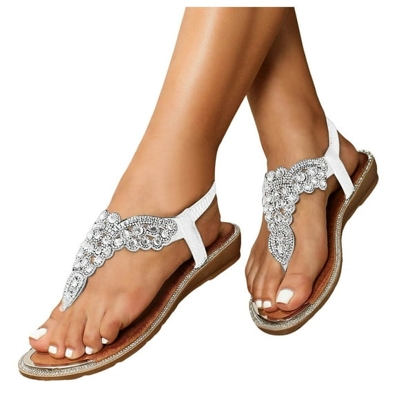 Rhinestones Dress Flip Flop Orthopedic Sandals for Women Sparkly Bohemian Beach Summer Wedge Sandals Bride