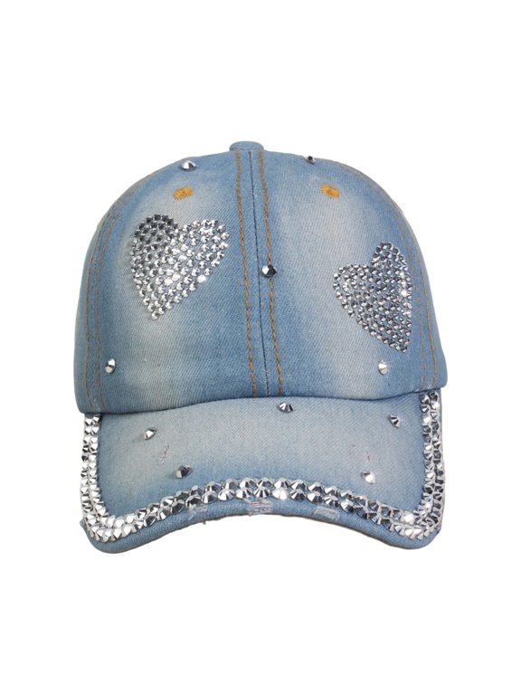 Rhinestones Embellished Denims Hat Slimmed Face Hat Sparkling Baseball Hat for Daily Wear
