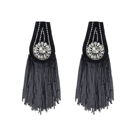 Rhinestones Embellished Shoulder Epaulet Metal Tassels Fringed Epaulette For Uniform Jackets Cosplay Costume Decoration