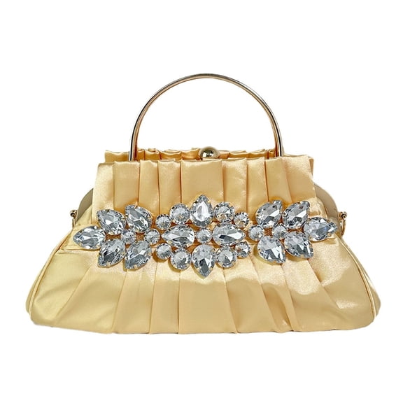 Rhinestones Evening Clutches Bag for Women Girl Wedding Handbag and Purse Chain Strap Shoulder Bag Pleated Evening Bag
