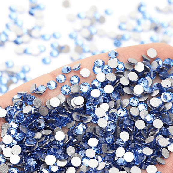 Rhinestones Flatback Round Crystal Glass Rhinestones Gems for Crafts Nail Face Art Clothes Shoes Bags DIY - light blue
