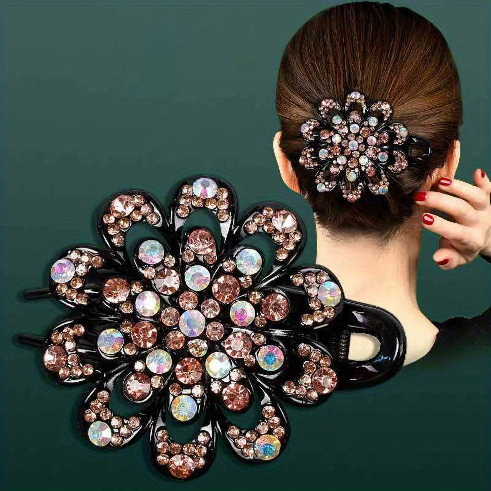 Tortoiseshell Flower Crystal-Embellished Hair Clip Swarovski Camellia Flower Claw Clip – Sparkle Tortoise Hair  main image 4