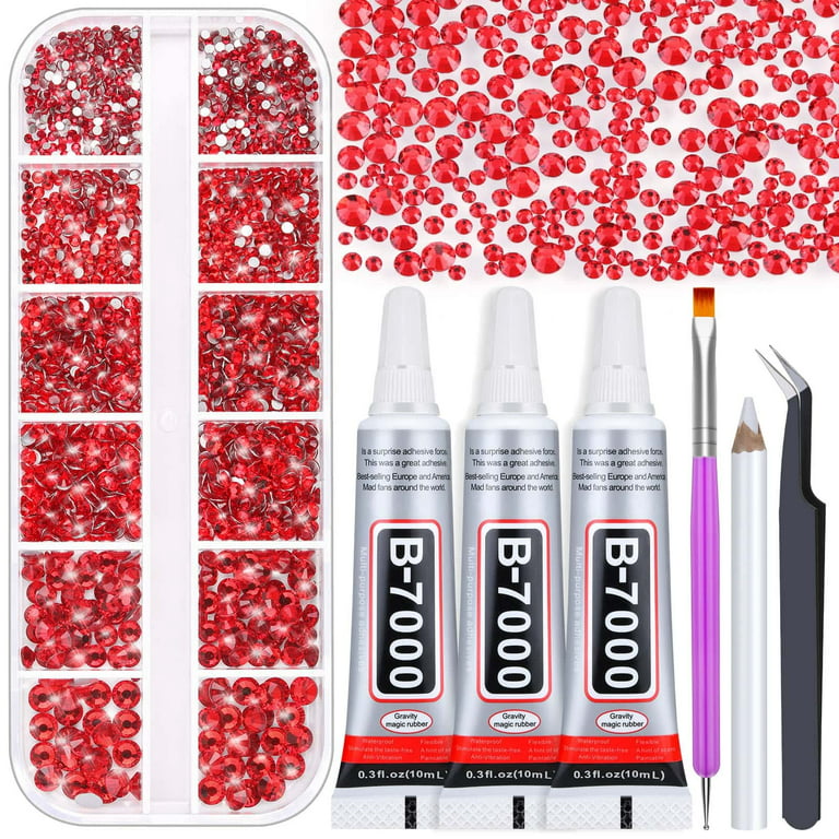 Rhinestones Glue for Fabric, 2100Pcs Craft Rhinestones Flatback with B7000 Glue  Adhesive, Glass Gemstones with Tweezers for Bling Craft, Jewelry Making,  Makeup, Cloth Shoes and Nail Art 