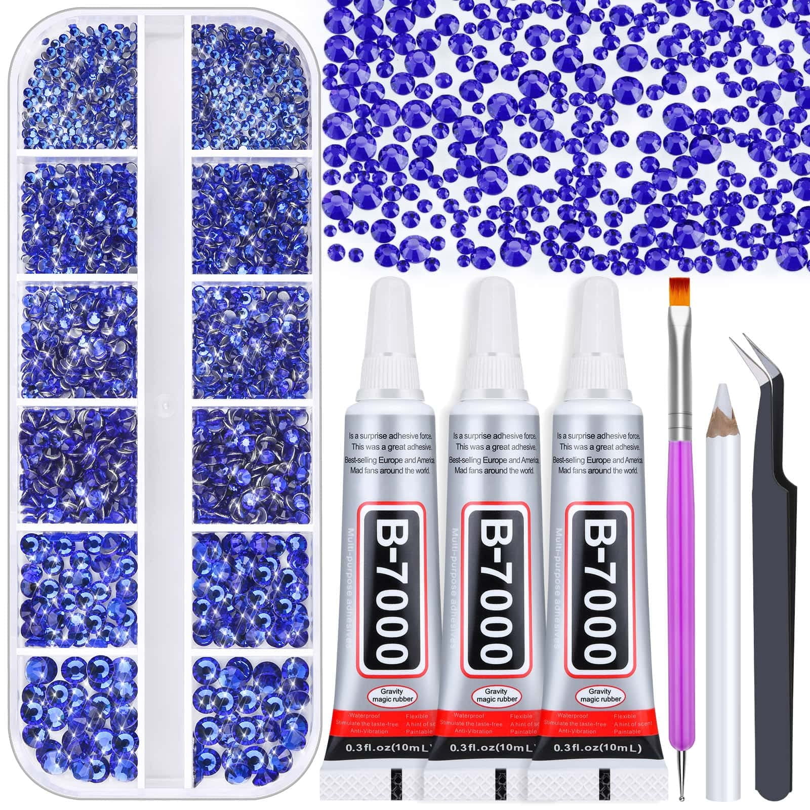 Rhinestones Glue for Fabric, 2100Pcs Craft Rhinestones Flatback with B7000 Glue  Adhesive, Glass Gemstones with Tweezers for Bling Craft, Jewelry Making,  Makeup, Cloth Shoes and Nail Art 