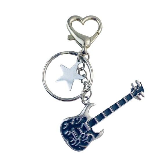Rhinestones Guitar Keychain Sophisticated Metal Keyring Handmade Key Chain Pendant for Guitar Players and Trendsetters