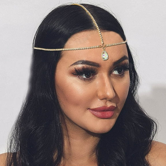 Rhinestones Head Chain Gold Head Jewelry Crystal Pendant Bridal Goddess Hair Chain Bohemian Boho Grecian Head Chain Hair Jewelry Hair Accessory for Women and Girls