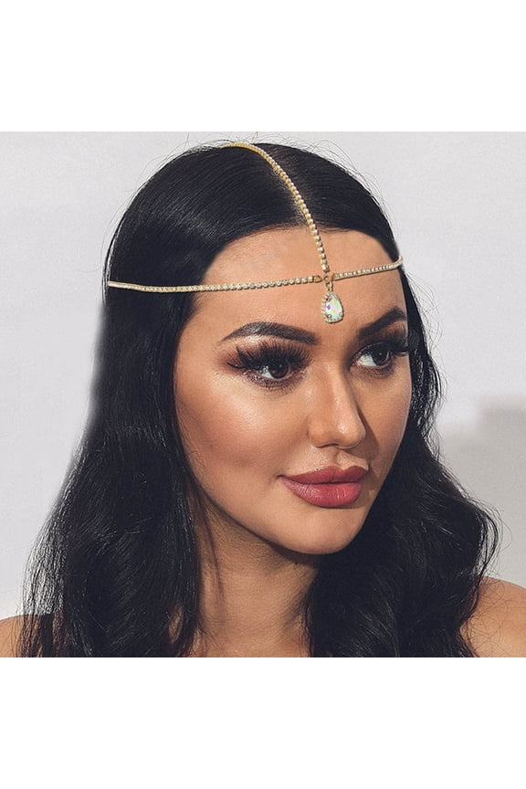 Rhinestones Head Chain Gold Head Jewelry Crystal Pendant Bridal Goddess Hair Chain Bohemian Boho Grecian Head Chain Hair Jewelry Hair Accessory for Women and Girls