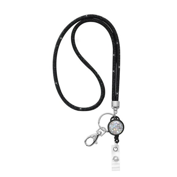 Rhinestones Lanyard Necklace Retractable Badge Holder Lanyards for Women Sparkling Lanyards For Key Badge Card Holder