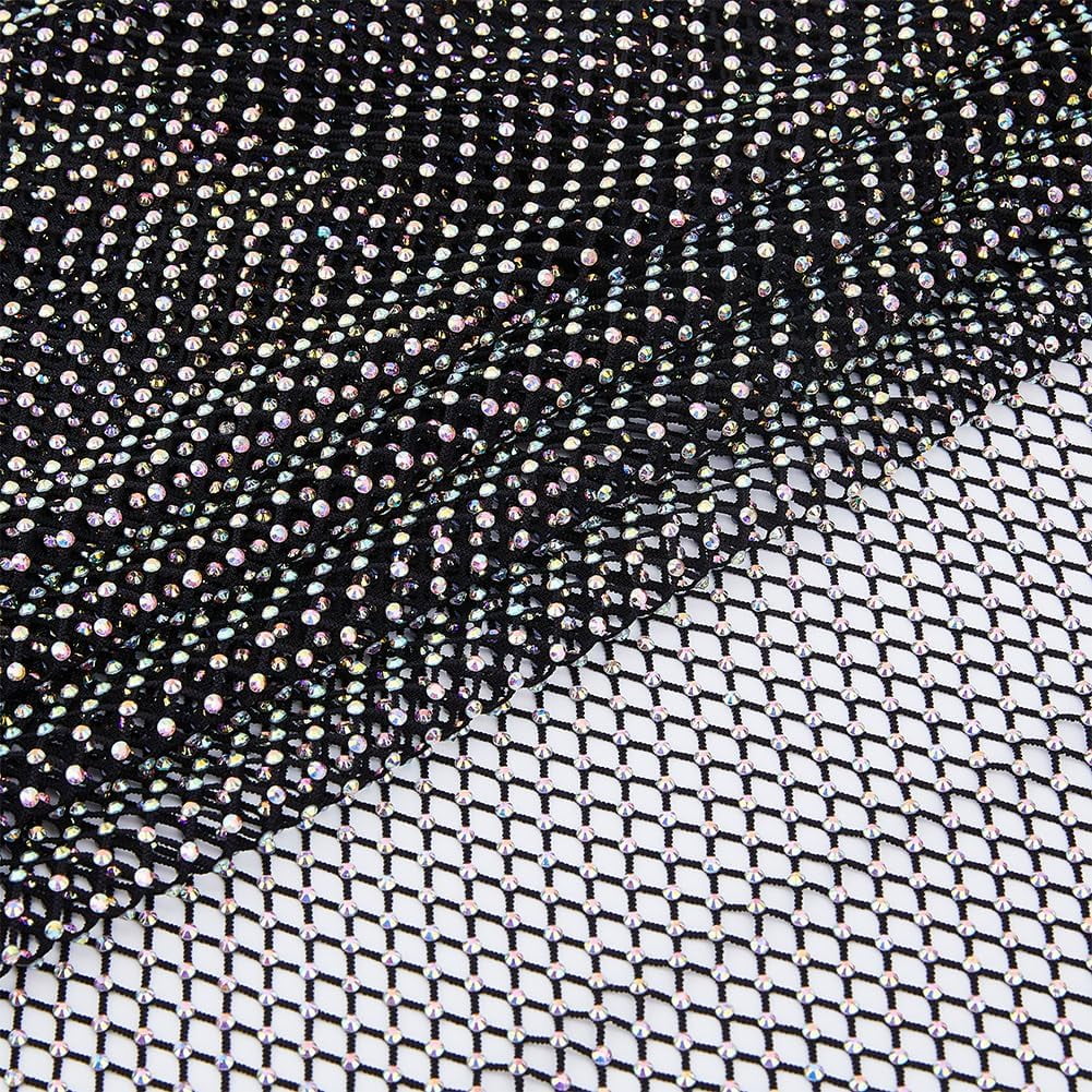 Rhinestones Mesh Fabric Bling Shiny Stretch Sparkling Black Net Fabric ...