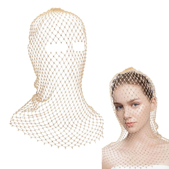 Rhinestones Mesh Headbands for Women 17.9Inch Golden Rhinestone Stretchy Headwraps Polyester Rhinestone Head Scarf Glitter Hollow Out Hairbands