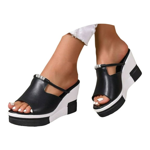 Rhinestones Platform Wedge Dress Slides Sandals for Women 2025 Summer Open Peep Toe Slip on High Heels