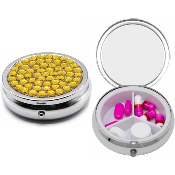 Set of 2 Circular Triple-Compartment Pocket Purse Pill Box & Organizer With Insert (Gold Flat Top - Engravable)