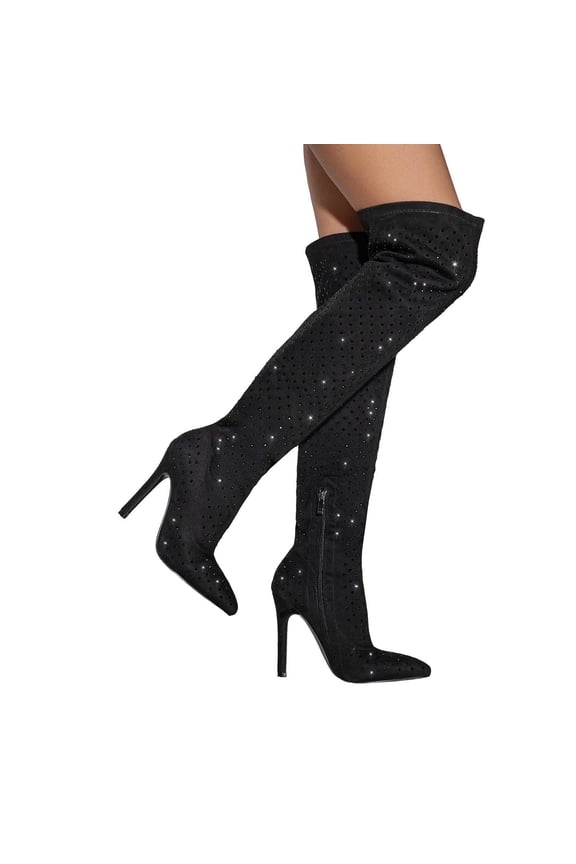 Rhinestones Stiletto Thigh High Boots for Women Bridal Sparkly High Heels Dress Tall Boots Christmas Wedding Party Favor