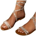thumbnail image 1 of Rhinestones Strappy Dressy Sandals for Women Bridal Wedding Sparkly Open Toe Flats Women's Dress Sandals, 1 of 5