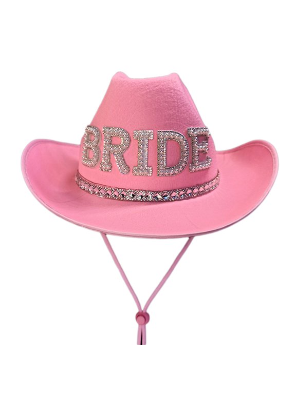 Rhinestones Women Bride Letter Cowgirl Hat Wide Brim Bridal Western Shinning Fedora Hat for Photoshoot Supplies