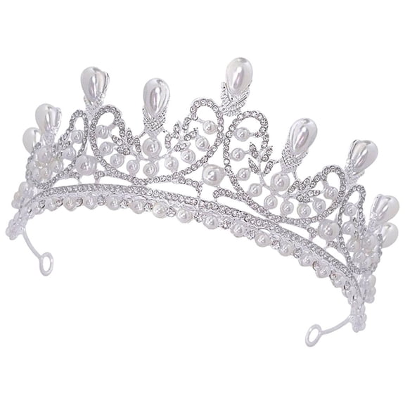 Rhinestones and Faux Pearls Hairband Crystals Bridal Headpiece Adjustable Size Crown for Bride and Beauty Pageants