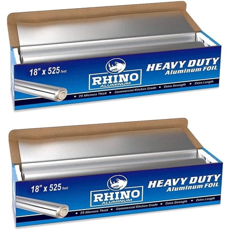 Rhino Aluminum Heavy Duty Aluminum Foil | Rhino 18 x 525 sf, Roll, 25 Microns Thick | Commercial Grade & Extra Thick, Strong Enough for Food Service Industry