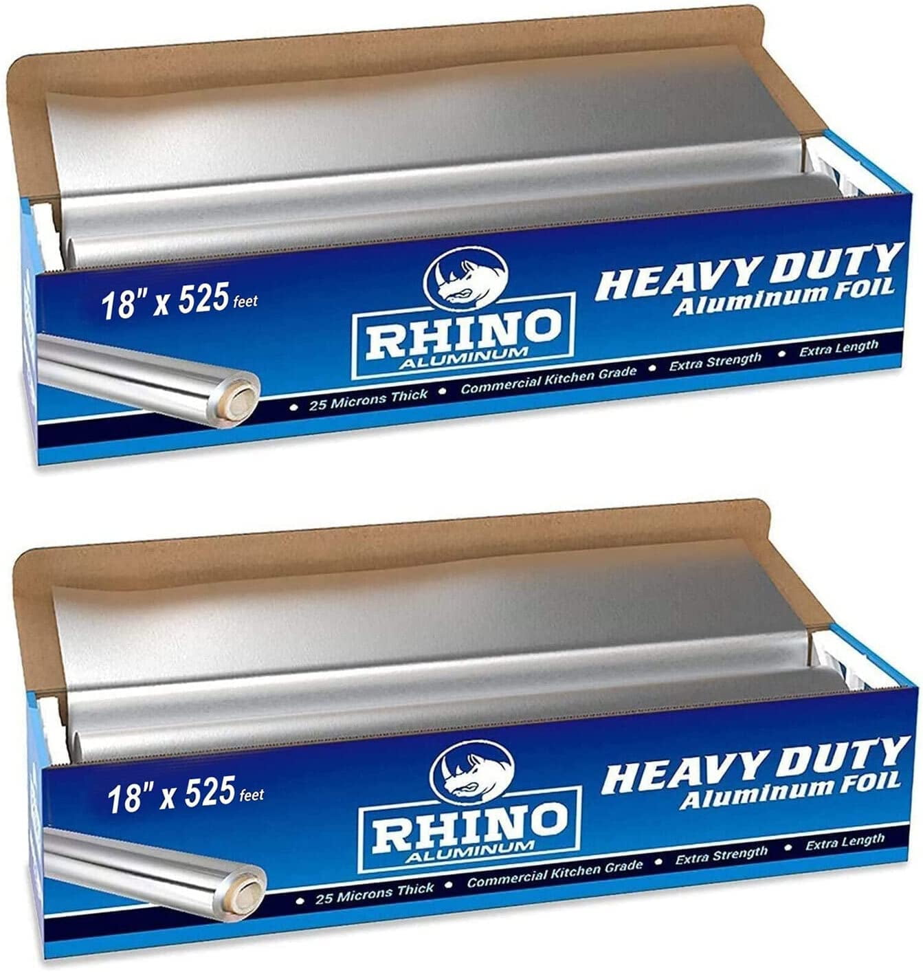Rhino Aluminum Heavy Duty Aluminum Foil | Rhino 18 x 525 SF Roll, 25 Microns Thick | Commercial Grade & Extra Thick, Strong Enough for Food Service