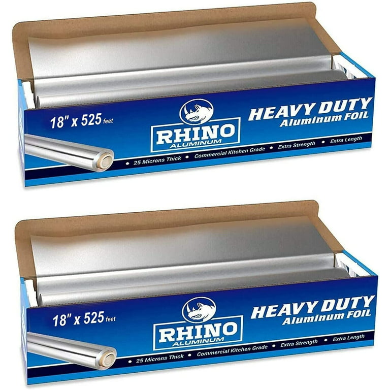 Rhino Aluminum Heavy Duty Aluminum Foil | Rhino 18 x 525 SF Roll, 25 Microns Thick | Commercial Grade & Extra Thick
