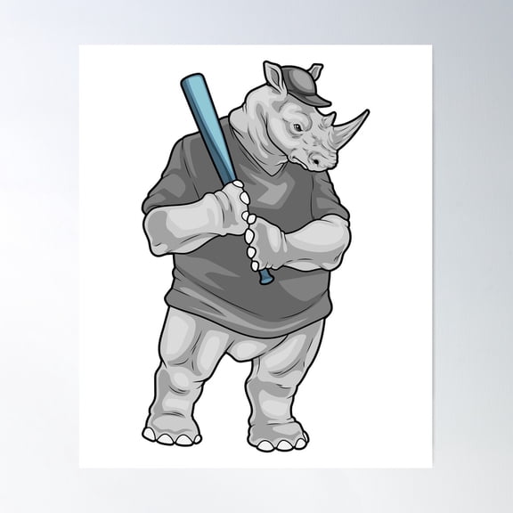 Rhino Baseball Baseball Bat Poster Wall Art, Modern Wall Decor For Living Room Bedroom, 8x12 UNFRAMED