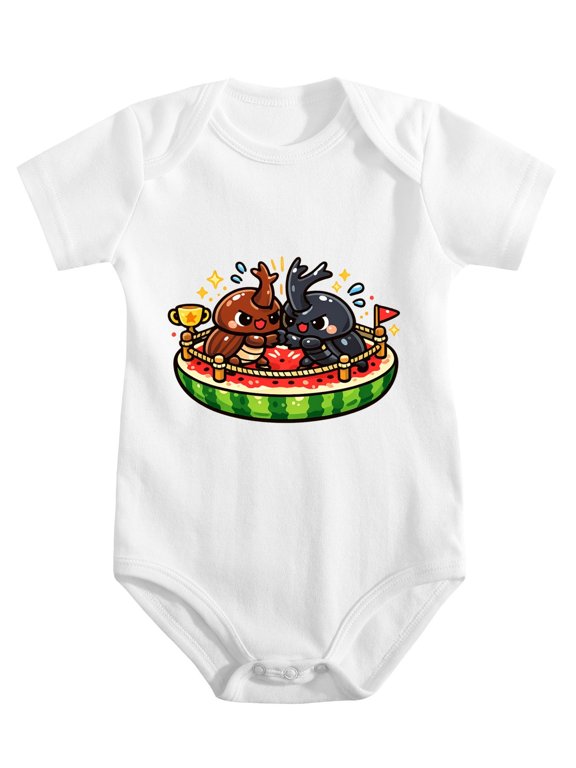 Rhino Beetle Stag Beetle Wrestling Baby Bodysuit, 100% Cotton Short Sleeve Snap Romper, 0-12 Months